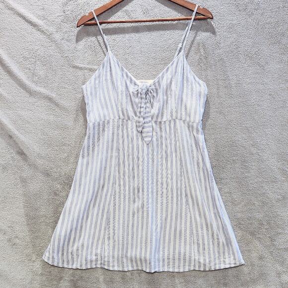 Ocean Drive Striped Babydoll Empire Waist Smocked Mini Dress Size Large Beach - Picture 1 of 9